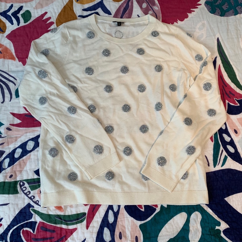 NWOT Talbots sweater with silver polka dots